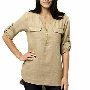 Ellen Tracy Womens Linen Tunic Shirt Blouse M